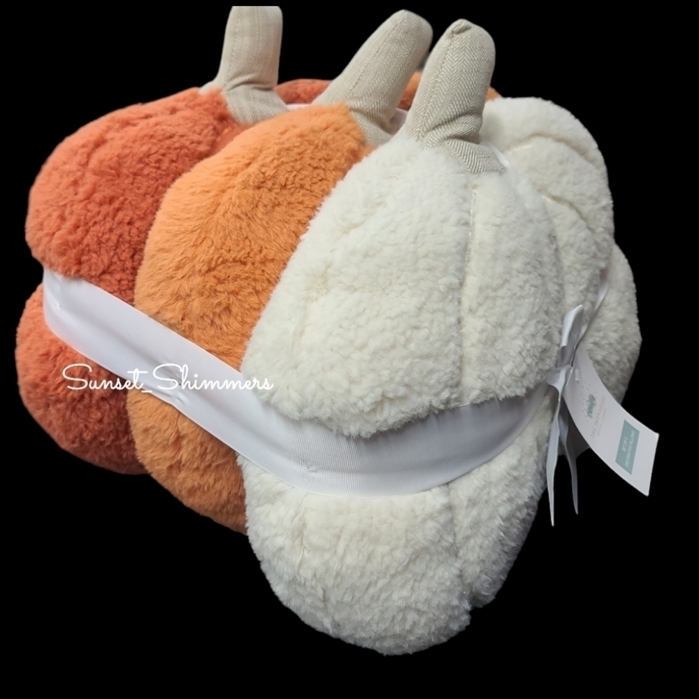 3pc Rachel Ashwell Halloween Thanksgiving Pumpkin Fall Throw Pillow Decor Set